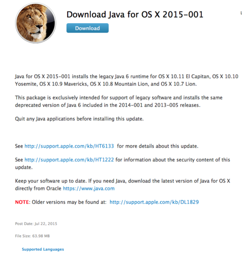 download legacy java se 6 runtime for mac 10.10